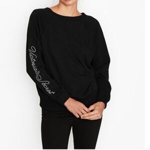 Victoria's Secret matching set sweatshirt sweatpants black w embellishments M-XL